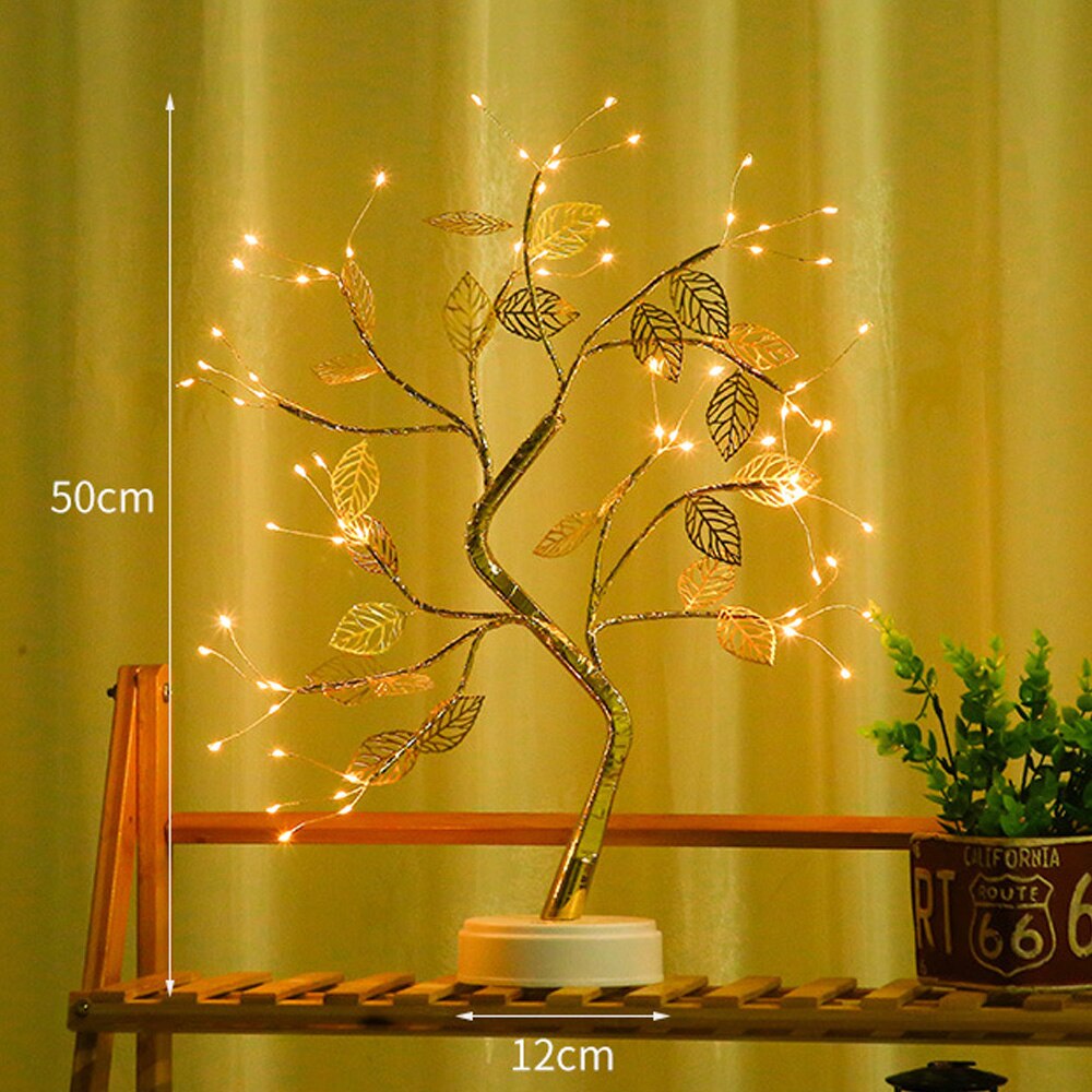 LAMPARA BONSAI DORADO HOJAS.