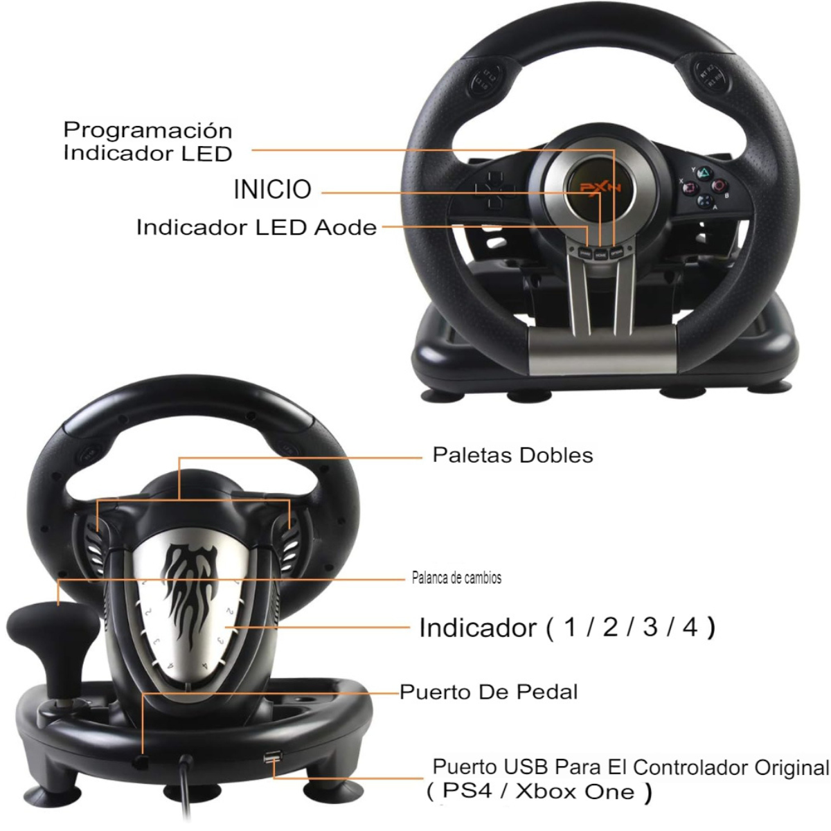 VOLANTE GAMER PEDALES + PALANCA PXN.