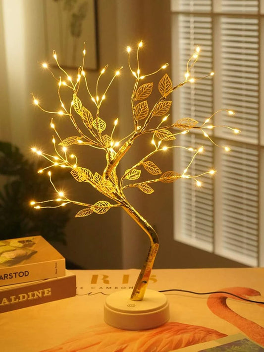 LAMPARA BONSAI DORADO HOJAS.