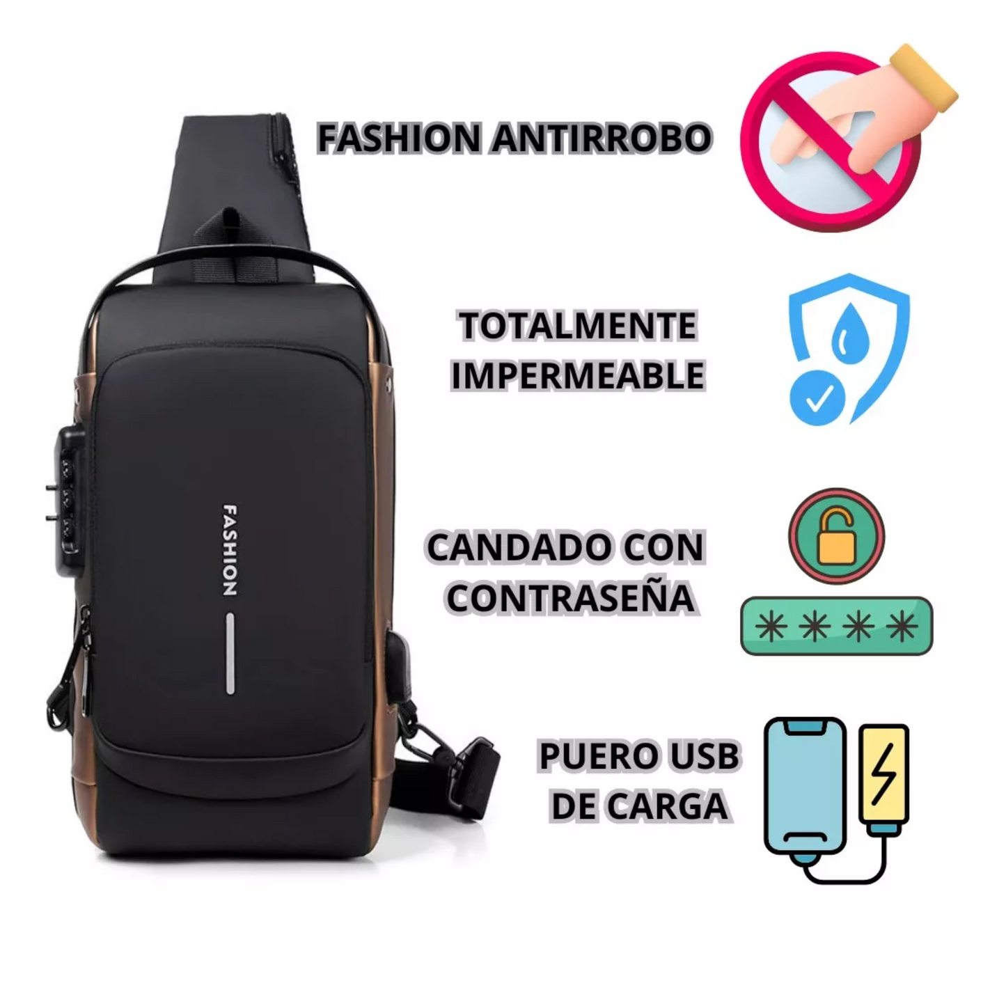 BOLSO BANDOLERA ANTIRROBO IMPERMEABLE.