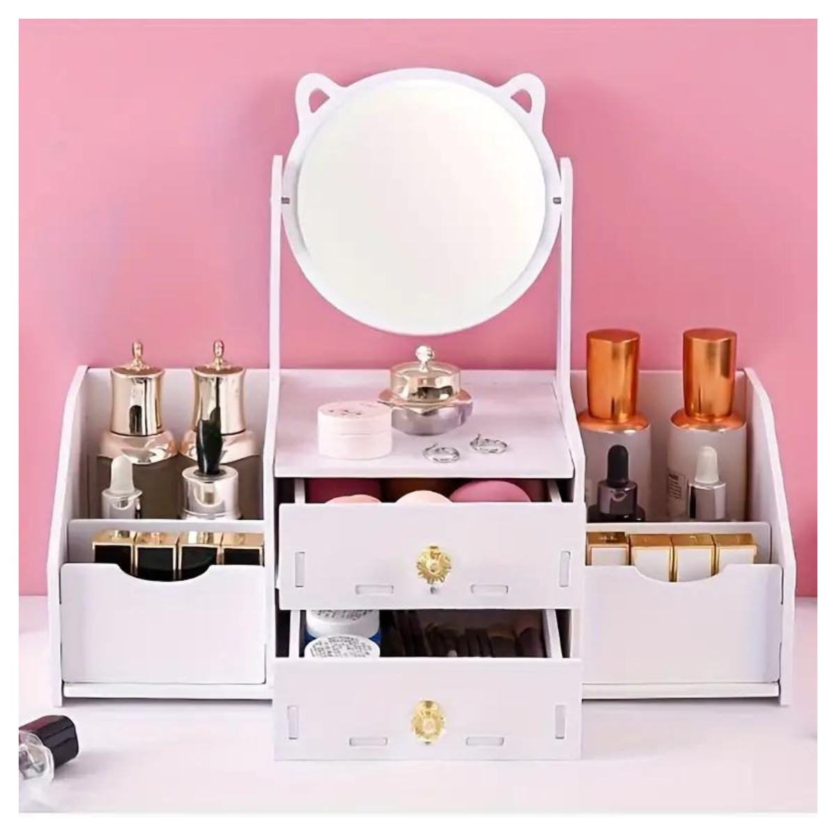 VITRINA DE MAQUILLAJE CON ESPEJO GIRATORIO.