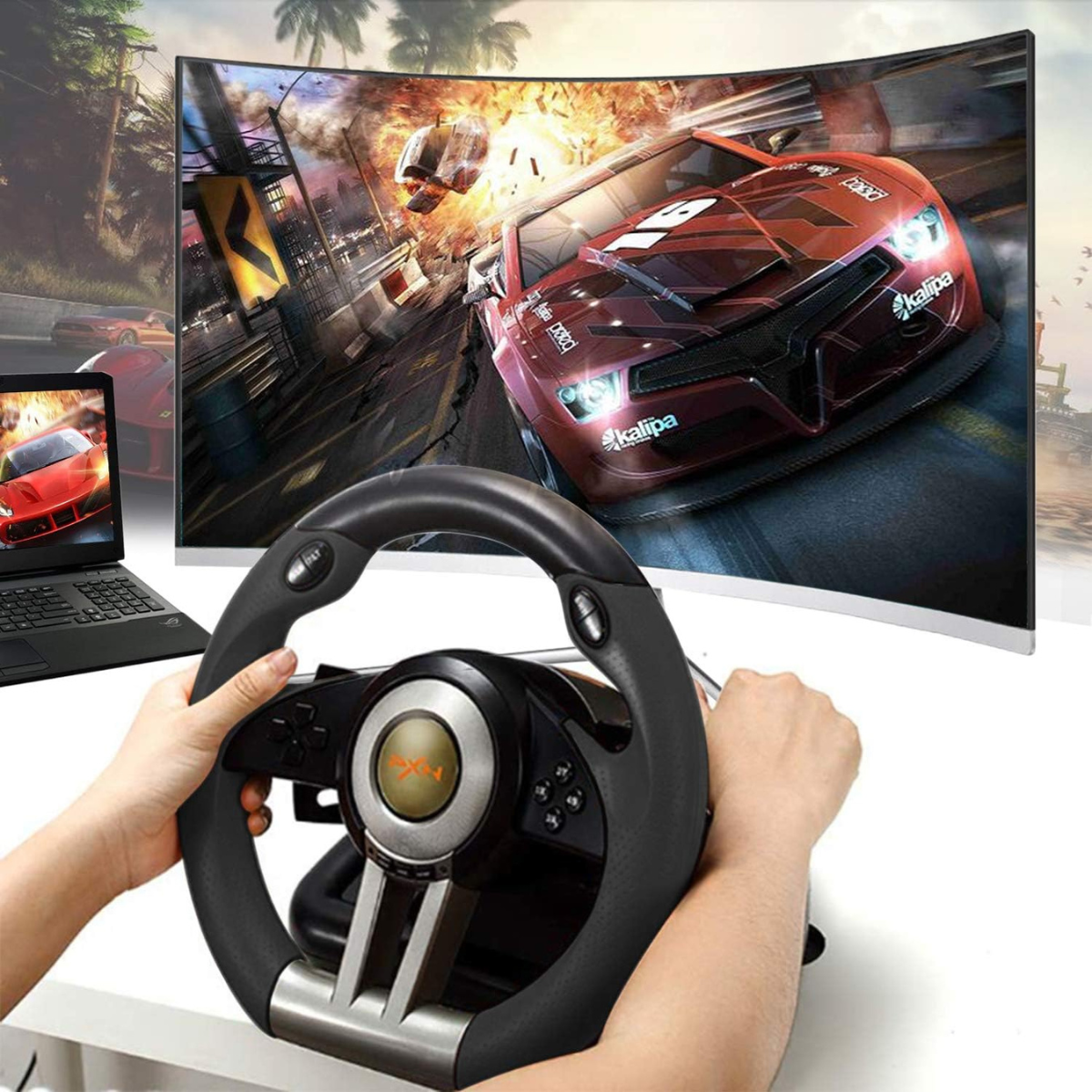 VOLANTE GAMER PEDALES + PALANCA PXN.