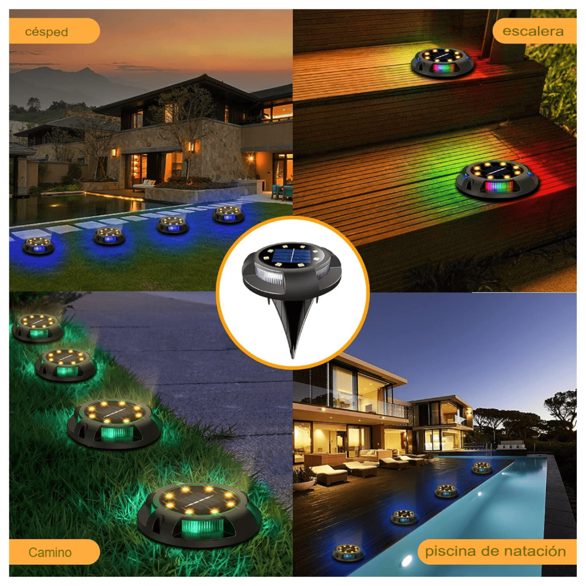 KIT 4 ESTACAS SOLARES PARA JARDIN RGB.