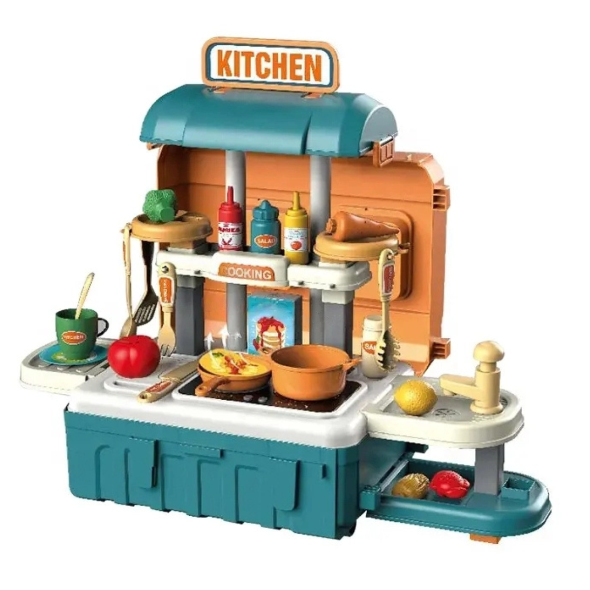 MALETA JUGUETE 2 EN 1: COCINA MOVIL NIÑOS.