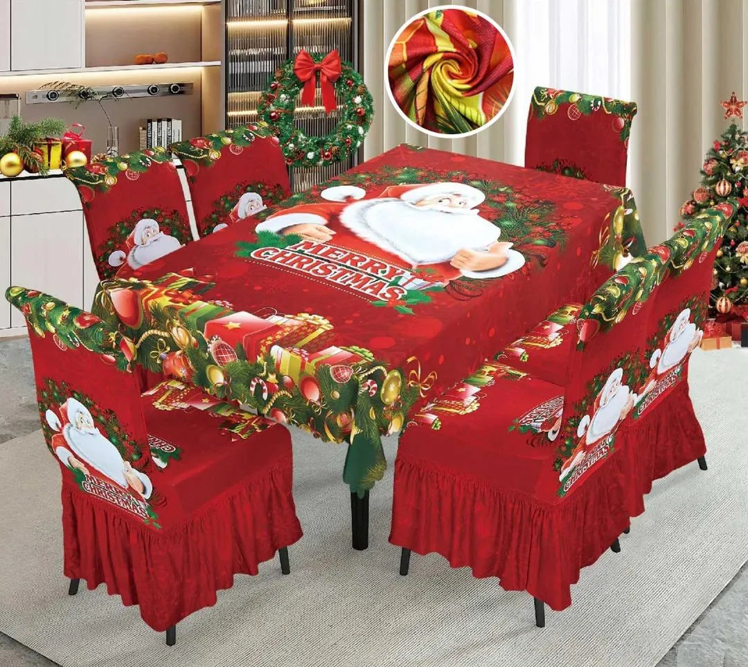 SET NAVIDEÑO DE MANTEL + 6 FUNDAS PARA SILLAS