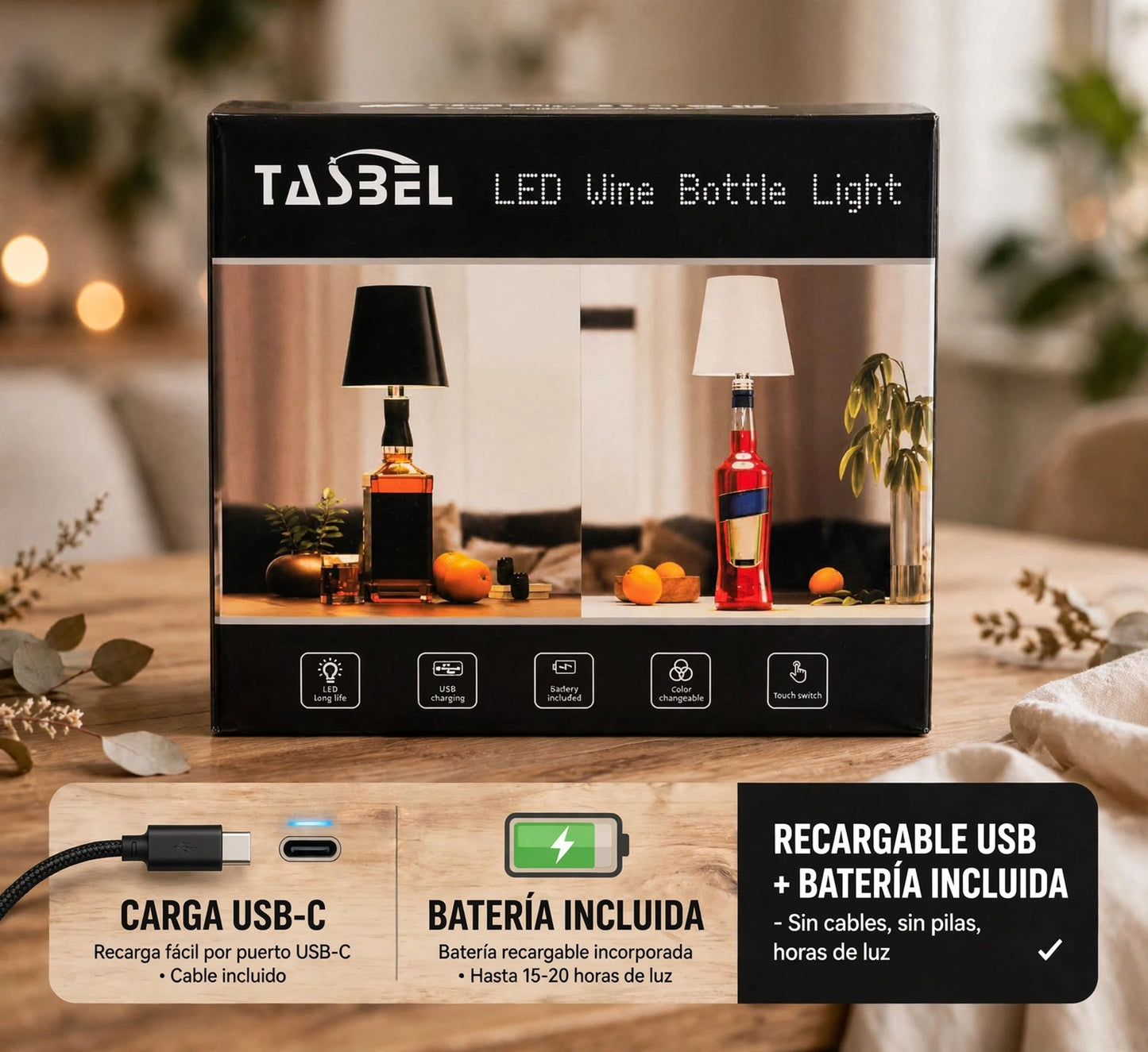 LAMPARA LED PARA BOTELLAS RECARGABLE - USB