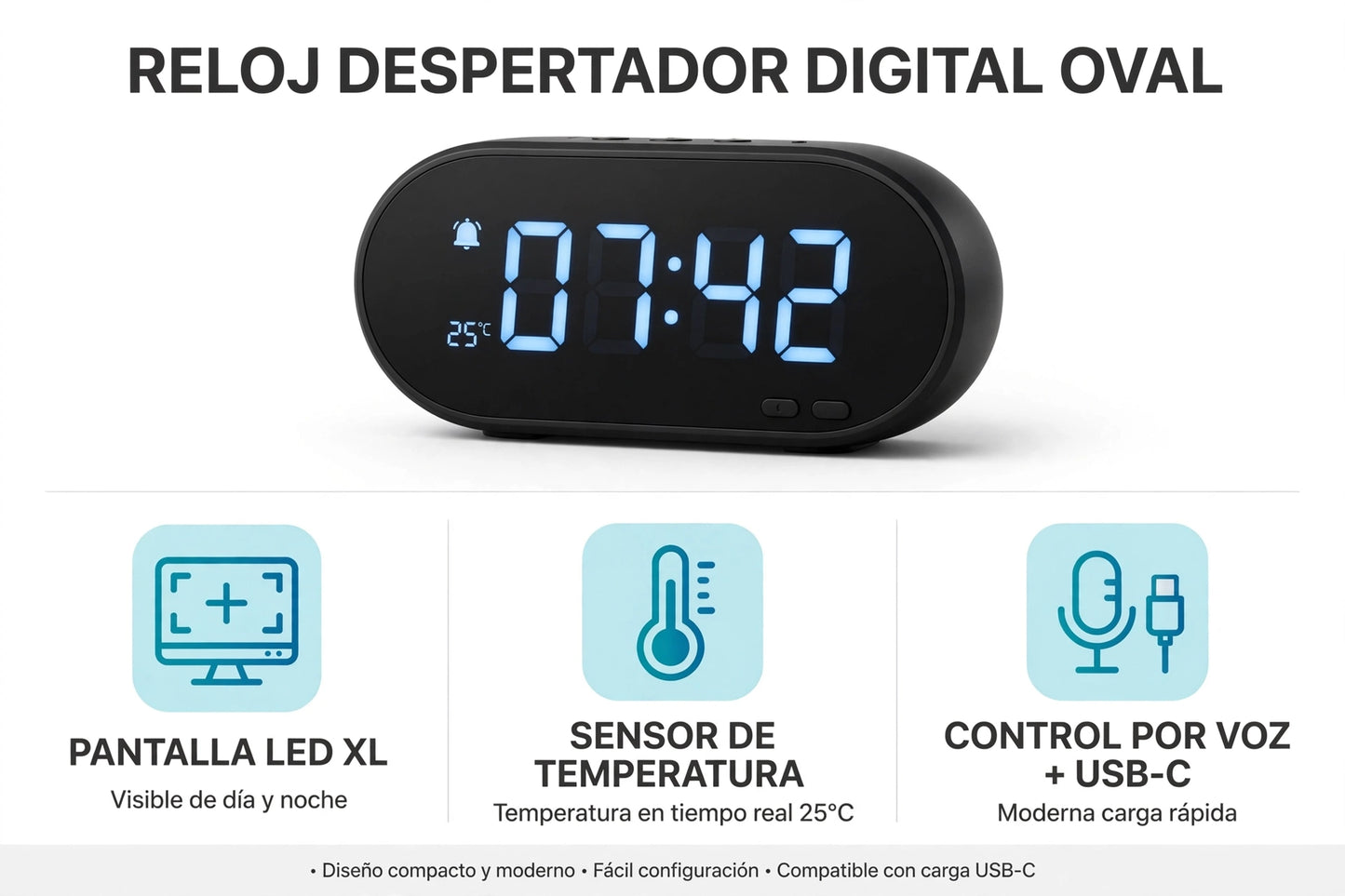RELOJ DESPERTADOR CARGADOR INALAMBRICO.