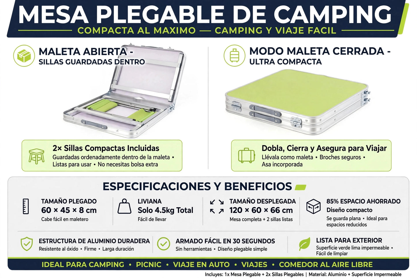 MESA PLEGABLE CON 4 SILLAS.
