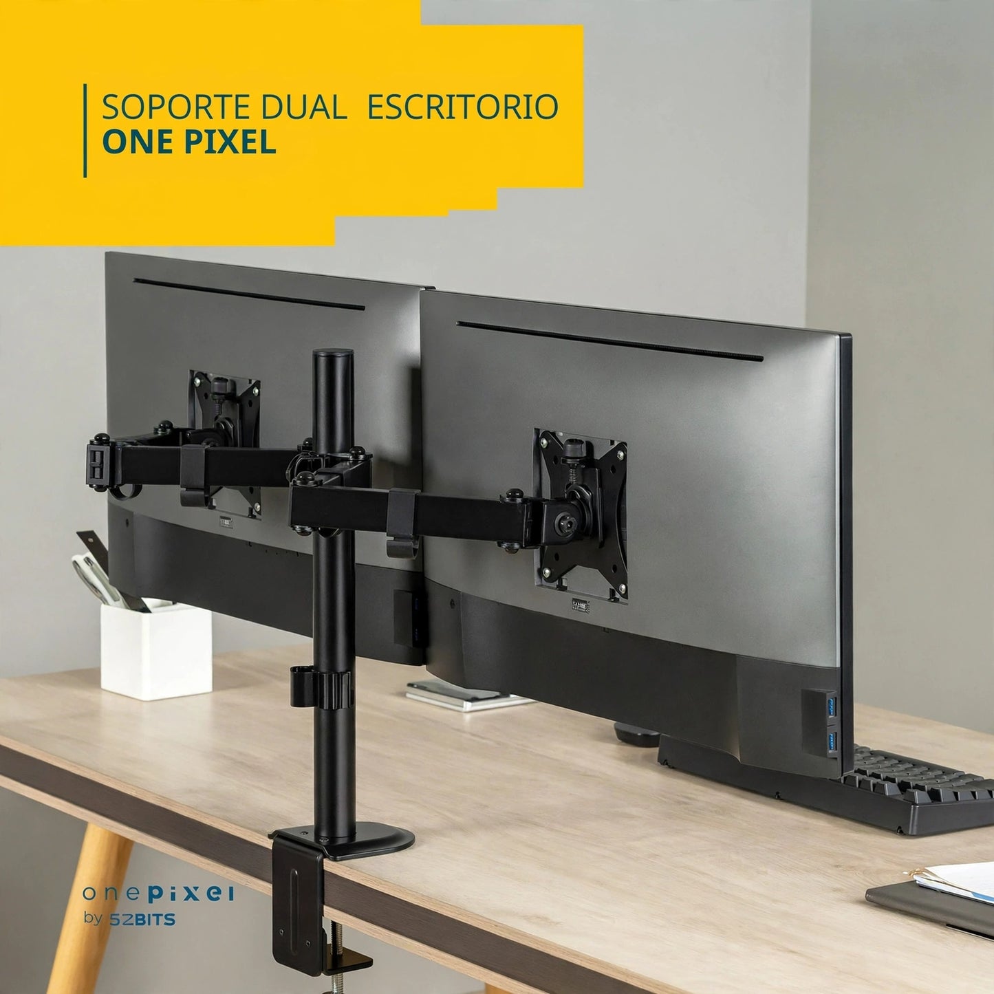SOPORTE DOBLE MONITOR AJUSTABLE.