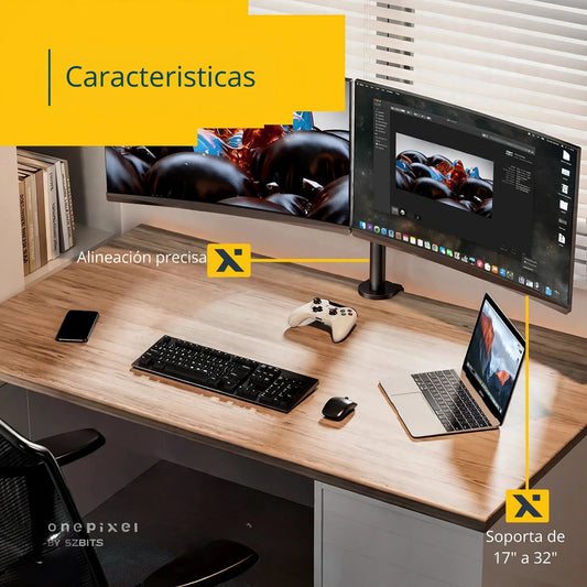 SOPORTE DOBLE MONITOR AJUSTABLE.